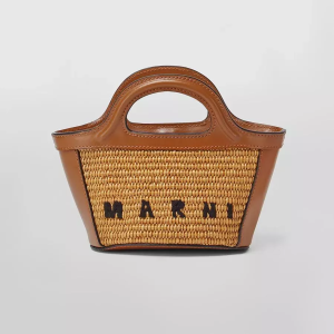 【MARNI】 TROPICALIA Micro Leather and Raffia Basket Bag